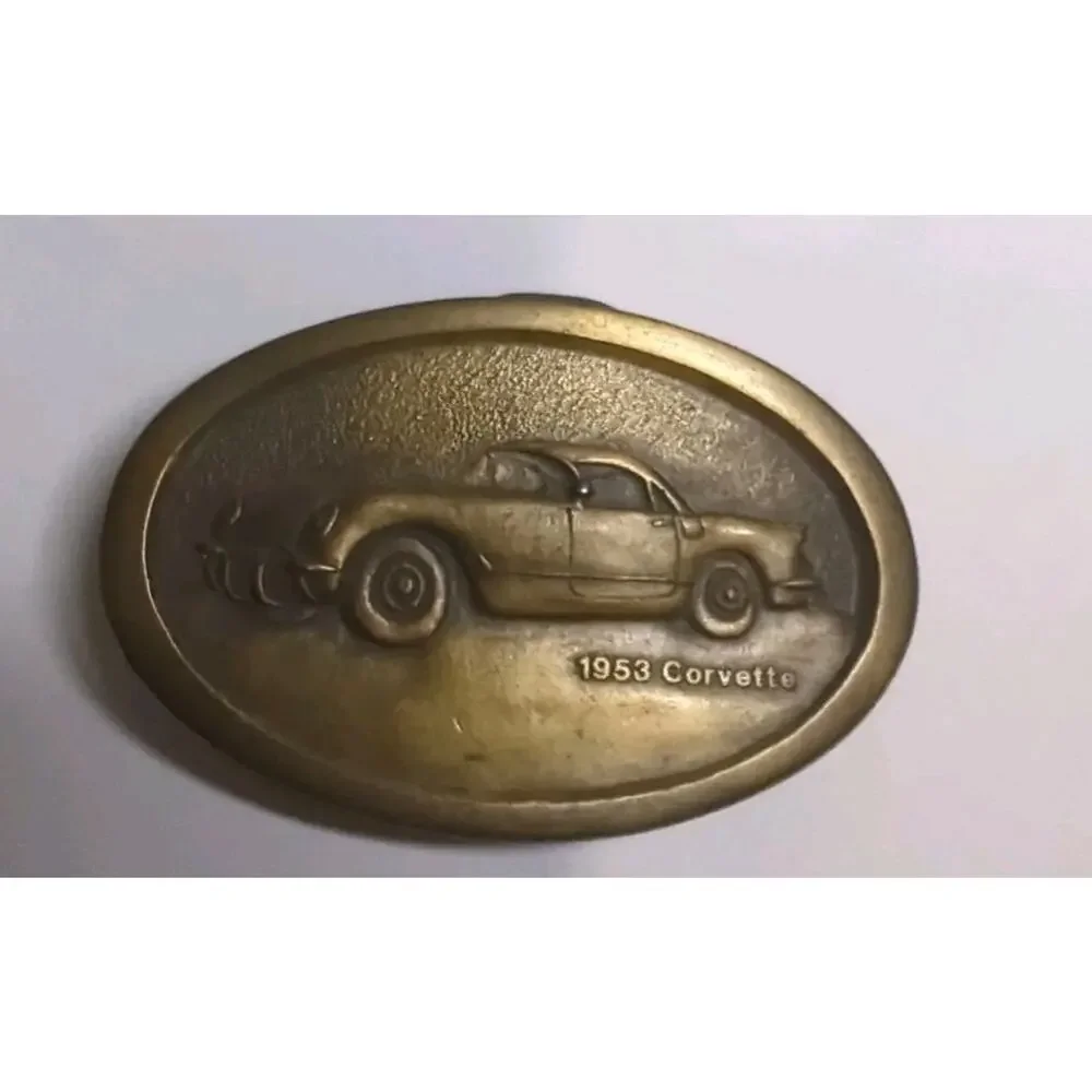 vintage 1953 CORVETTE belt buckle SOLID BRASS chevy 1970s western Automotive Car